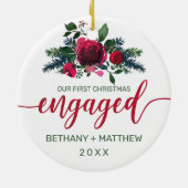 初めてのクリスマス婚約したフローラ水カラーバラ セラミックオーナメント (裏面)