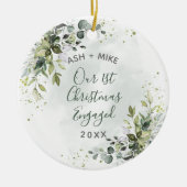 初めてのクリスマス婚約したブルーユーカリ写真 セラミックオーナメント (正面)