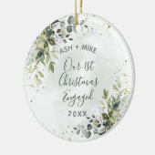 初めてのクリスマス婚約したブルーユーカリ写真 セラミックオーナメント (左)