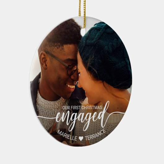 初めてのクリスマス婚約したホワイトスクリプト2写真 セラミックオーナメント (右)