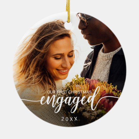 初めてのクリスマス婚約したホワイトスクリプト2写真 セラミックオーナメント (裏面)