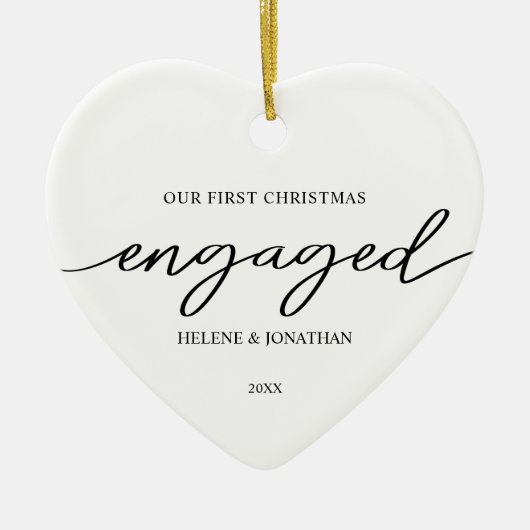 初めてのクリスマス婚約したミニマルエレガント休日 セラミックオーナメント (正面)