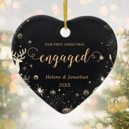 初めてのクリスマス婚約したモダンエレガントユニーク金ゴールド セラミックオーナメント