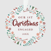 初めてのクリスマス婚約したモダンフローラカップル写真 オーナメント (正面)