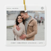 初めてのクリスマス婚約したモダン婚約写真 セラミックオーナメント (正面)