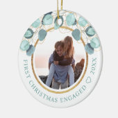 初めてのクリスマス婚約したユーカリ金ゴールドフォトセラ セラミックオーナメント (左)