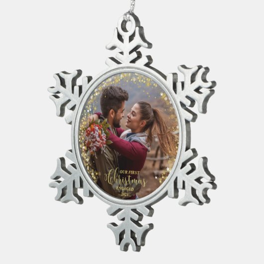 初めてのクリスマス婚約したリースギルド婚約 スノーフレークピューターオーナメント (右)