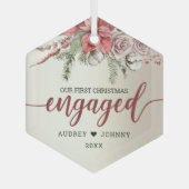 初めてのクリスマス婚約したレッドポインセチアバラフローラ ガラスオーナメント (正面)