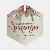 初めてのクリスマス婚約したレッドポインセチアバラフローラ ガラスオーナメント (裏面)