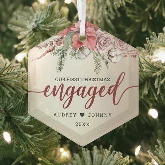 初めてのクリスマス婚約したレッドポインセチアバラフローラ ガラスオーナメント (インサイチュ)