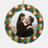 初めてのクリスマス婚約したヴィンテージパズル写真 セラミックオーナメント (裏面)