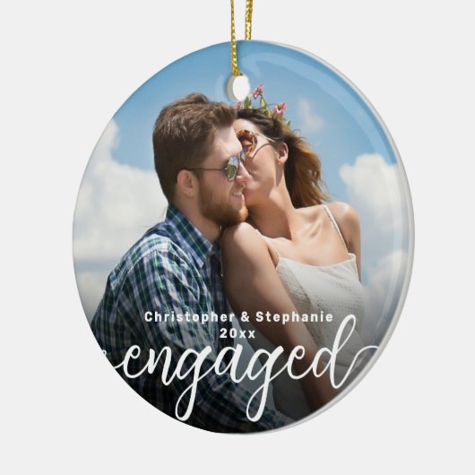 初めてのクリスマス婚約した両面写真 セラミックオーナメント (左)