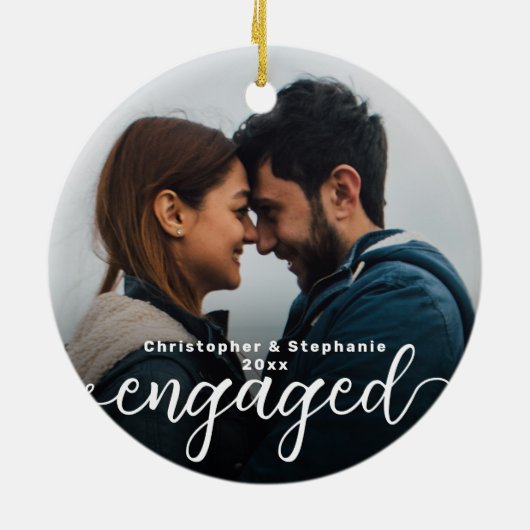 初めてのクリスマス婚約した両面写真 セラミックオーナメント (裏面)