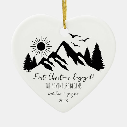初めてのクリスマス婚約した冒険 セラミックオーナメント (正面)