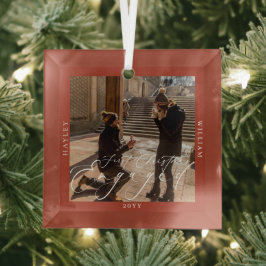 初めてのクリスマス婚約した写真テラコッタ ガラスオーナメント
