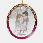 初めてのクリスマス婚約した写真ブルゴーニュ金ゴールド セラミックオーナメント (左)