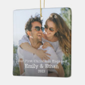 初めてのクリスマス婚約した写真ミニマルモダン セラミックオーナメント (左)