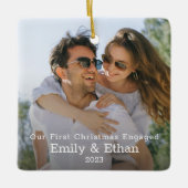 初めてのクリスマス婚約した写真ミニマルモダン セラミックオーナメント (正面)