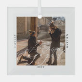 初めてのクリスマス婚約した写真 ガラスオーナメント (正面)