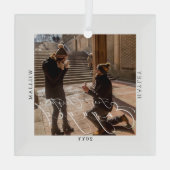 初めてのクリスマス婚約した写真 ガラスオーナメント (裏面)