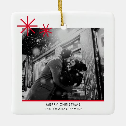 初めてのクリスマス婚約した写真 セラミックオーナメント (正面)