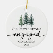 初めてのクリスマス婚約した写真 セラミックオーナメント (正面)