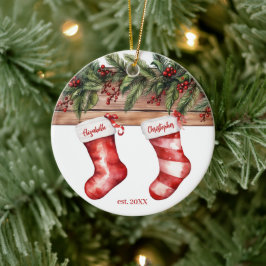 初めてのクリスマス婚約した名ストッキング(写真あり) セラミックオーナメント