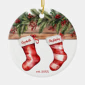 初めてのクリスマス婚約した名ストッキング(写真あり) セラミックオーナメント (正面)