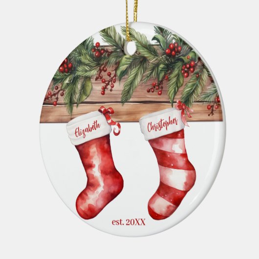 初めてのクリスマス婚約した名ストッキング(写真あり) セラミックオーナメント (左)