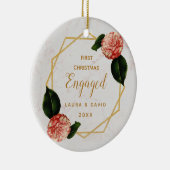 初めてのクリスマス婚約した大理石金ゴールドピンクカメリア セラミックオーナメント (右)