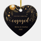 初めてのクリスマス婚約した対モダンエレガント金ゴールド セラミックオーナメント (正面)