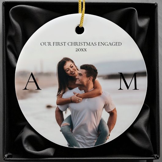 初めてのクリスマス婚約した対モダン2写真 セラミックオーナメント