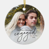 初めてのクリスマス婚約した手書き写真 セラミックオーナメント (正面)