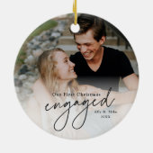初めてのクリスマス婚約した手書き写真 セラミックオーナメント (裏面)