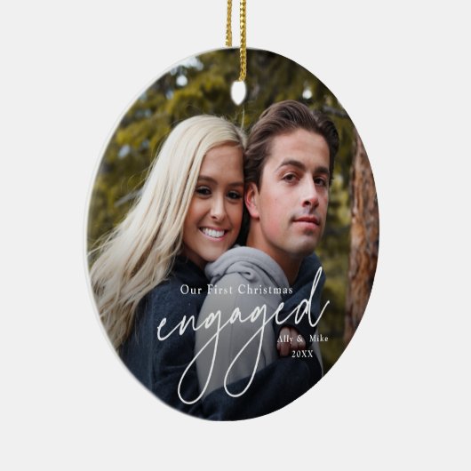 初めてのクリスマス婚約した手書き写真 セラミックオーナメント (右)