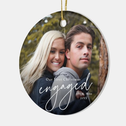 初めてのクリスマス婚約した手書き写真 セラミックオーナメント (左)