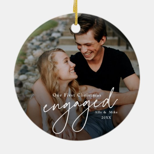 初めてのクリスマス婚約した手書き写真 セラミックオーナメント (裏面)