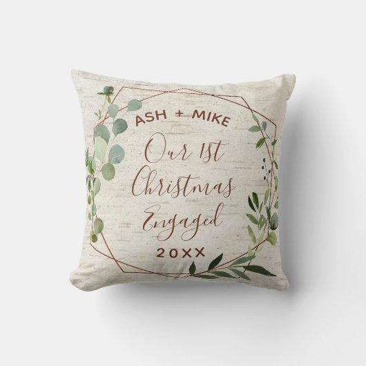 初めてのクリスマス婚約した樺の木ユーカリ写真 クッション (正面)