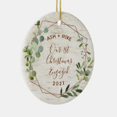 初めてのクリスマス婚約した樺の木ユーカリ写真 セラミックオーナメント (右)