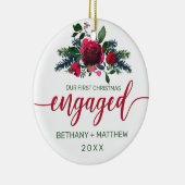 初めてのクリスマス婚約した水彩バラ写真 セラミックオーナメント (右)