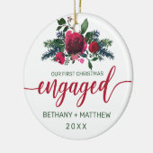 初めてのクリスマス婚約した水彩バラ写真 セラミックオーナメント (左)