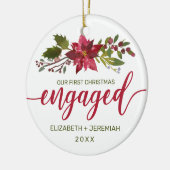 初めてのクリスマス婚約した水彩ポインセチア セラミックオーナメント (左)