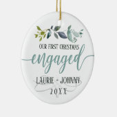 初めてのクリスマス婚約した水彩月桂樹葉 セラミックオーナメント (右)