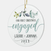 初めてのクリスマス婚約した水彩月桂樹葉 セラミックオーナメント (左)