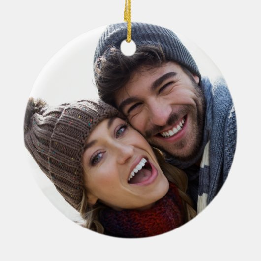 初めてのクリスマス婚約した水色葉写真 セラミックオーナメント (裏面)