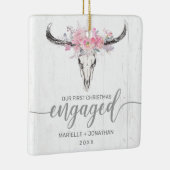 初めてのクリスマス婚約した牛素朴スカル写真 セラミックオーナメント (右)