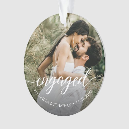 初めてのクリスマス婚約した白の重ね合わせカスタム写真 オーナメント (正面)