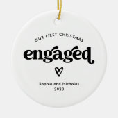 初めてのクリスマス婚約した白黒ハート セラミックオーナメント (正面)