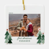 初めてのクリスマス婚約した素朴ツリー写真 セラミックオーナメント (正面)