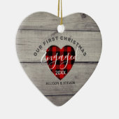 初めてのクリスマス婚約した素朴ハートカスタマイズ セラミックオーナメント (右)